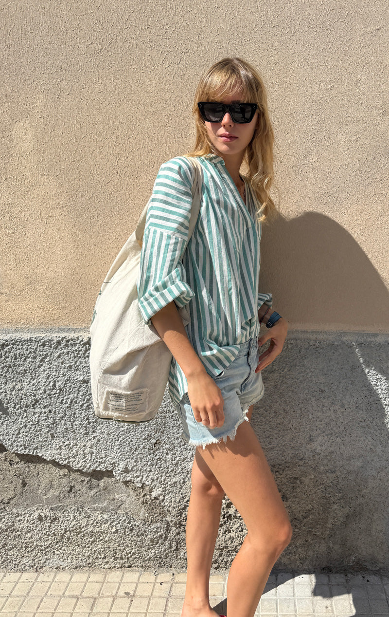 White Stripe Shirred shirt