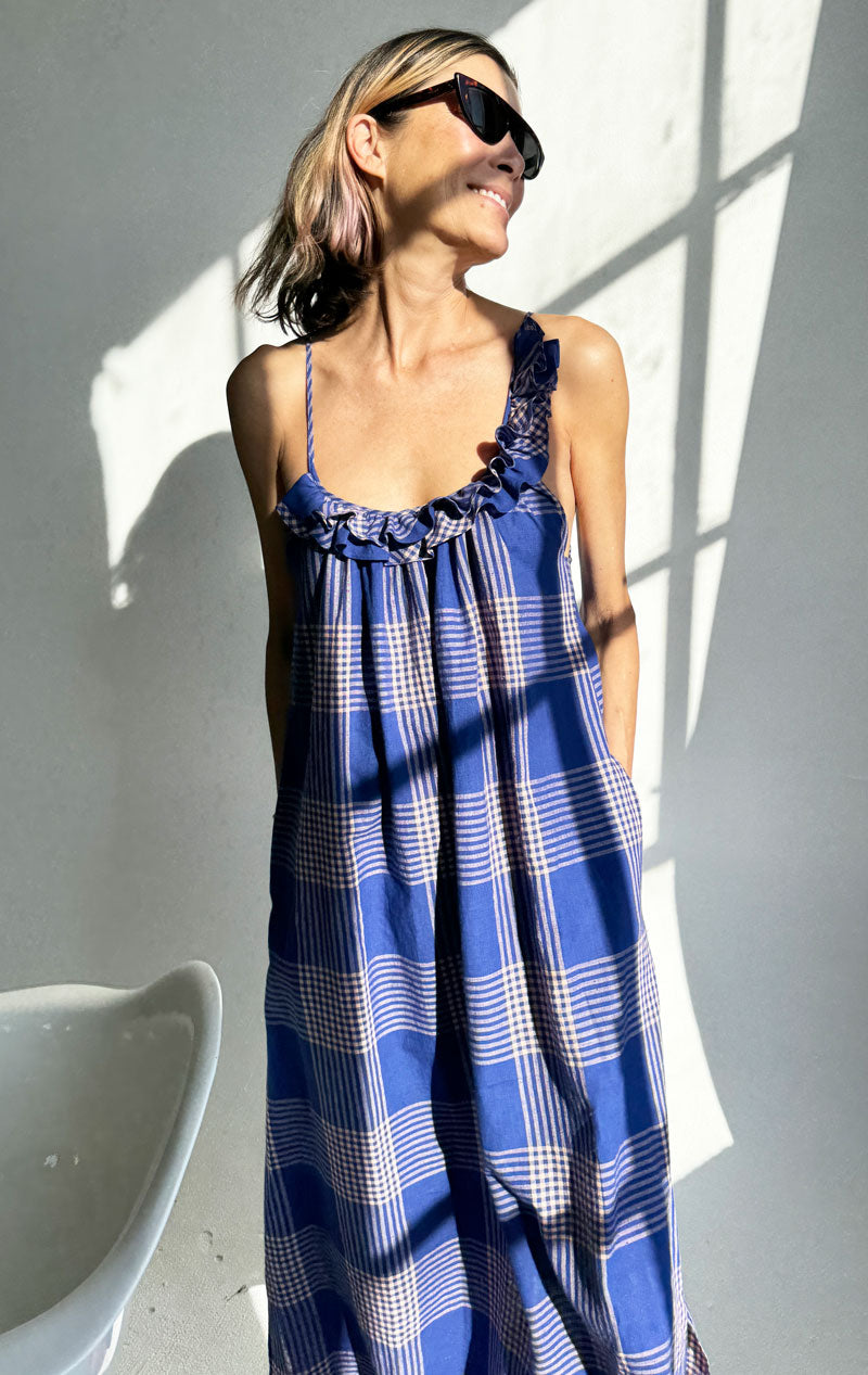 Plaid Ruffle neck dress