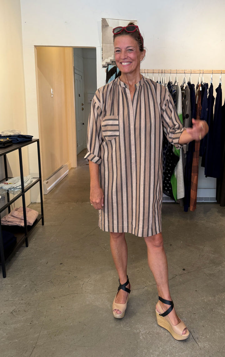 SALE Beige Striped long sleeve button tunic – Two