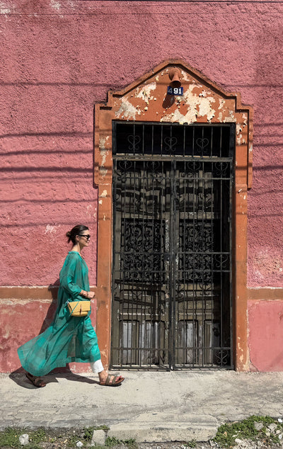 Long Sheer Caftan in Emerald Plaid