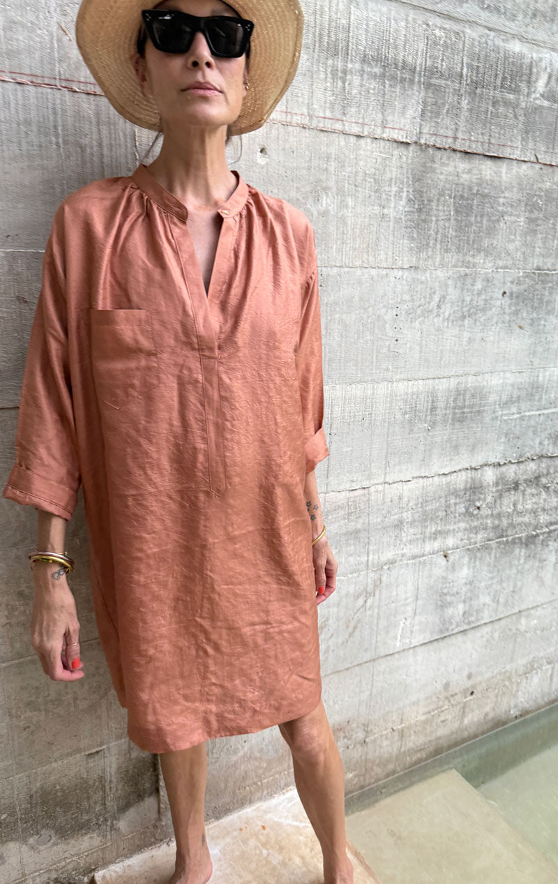 Copper Silk long sleeve button tunic