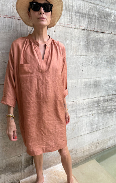 Copper Silk long sleeve button tunic