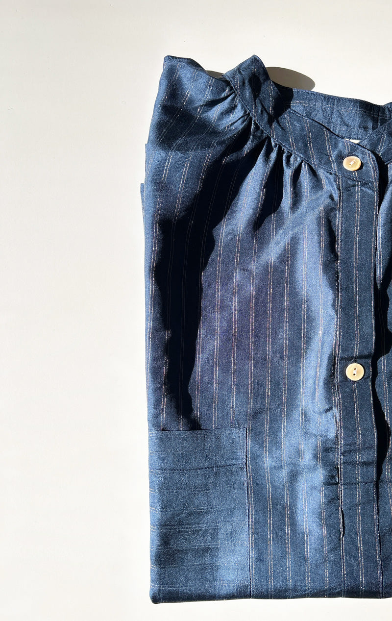 Tunic Shirt in Silk Metallic Pinstripe