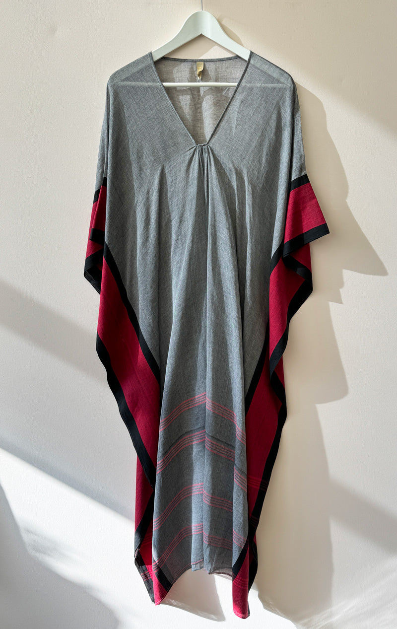grey and red caftan
