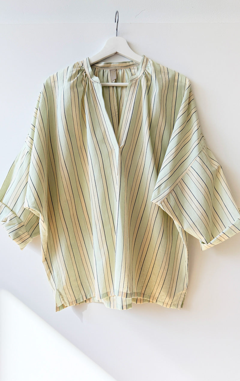 Sample-Pale Blue Stripe Rouched Shirt