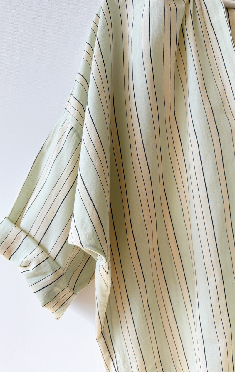 Sample-Pale Blue Stripe Rouched Shirt