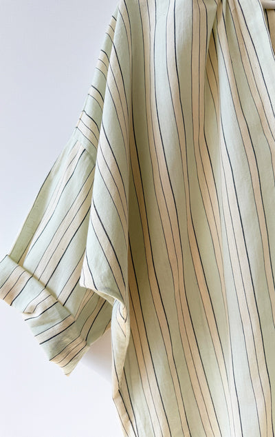 Sample-Pale Blue Stripe Rouched Shirt