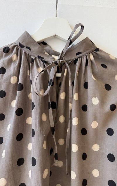Sample- tie neck Wabi sabi grey dot shirt