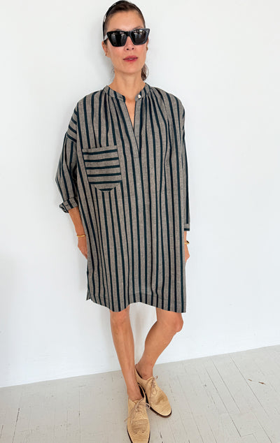 Teal/ Peach striped long sleeve button tunic