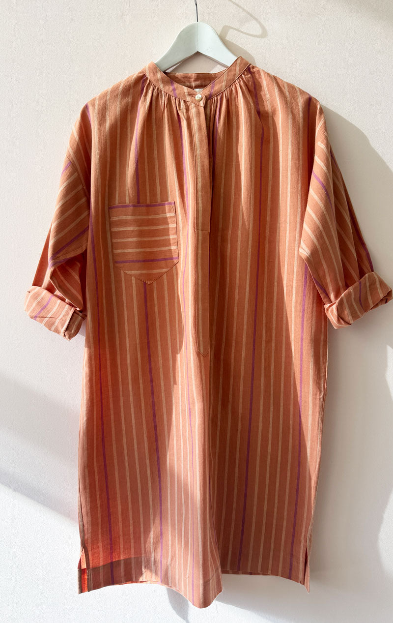 terracotta striped long sleeve button tunic-1 left – Two