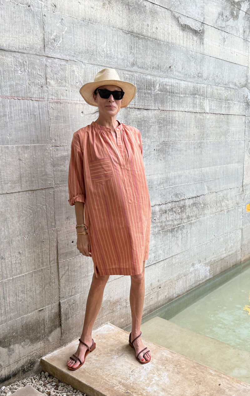 terracotta striped long sleeve button tunic-1 left – Two