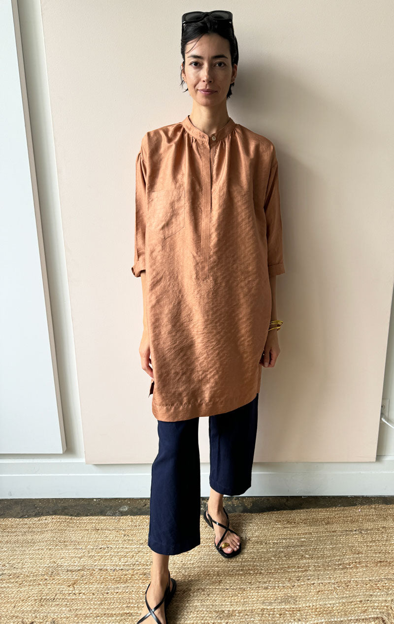 Copper Silk long sleeve button tunic