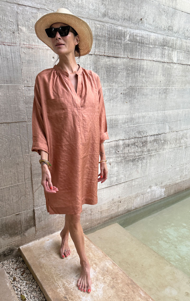 Copper Silk long sleeve button tunic
