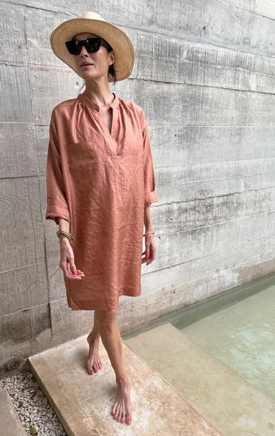 Copper Silk long sleeve button tunic