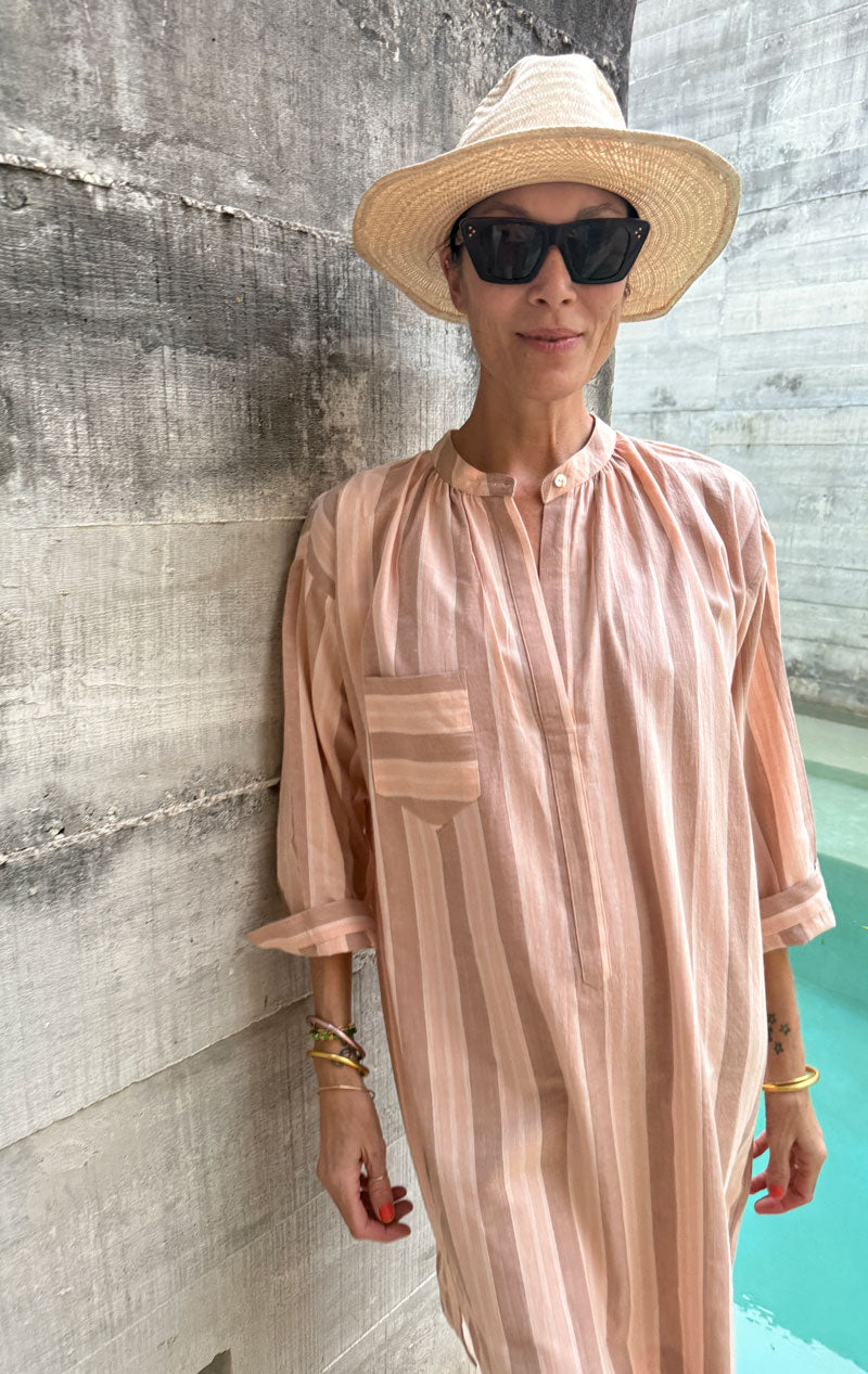 Light Pink striped long sleeve button tunic