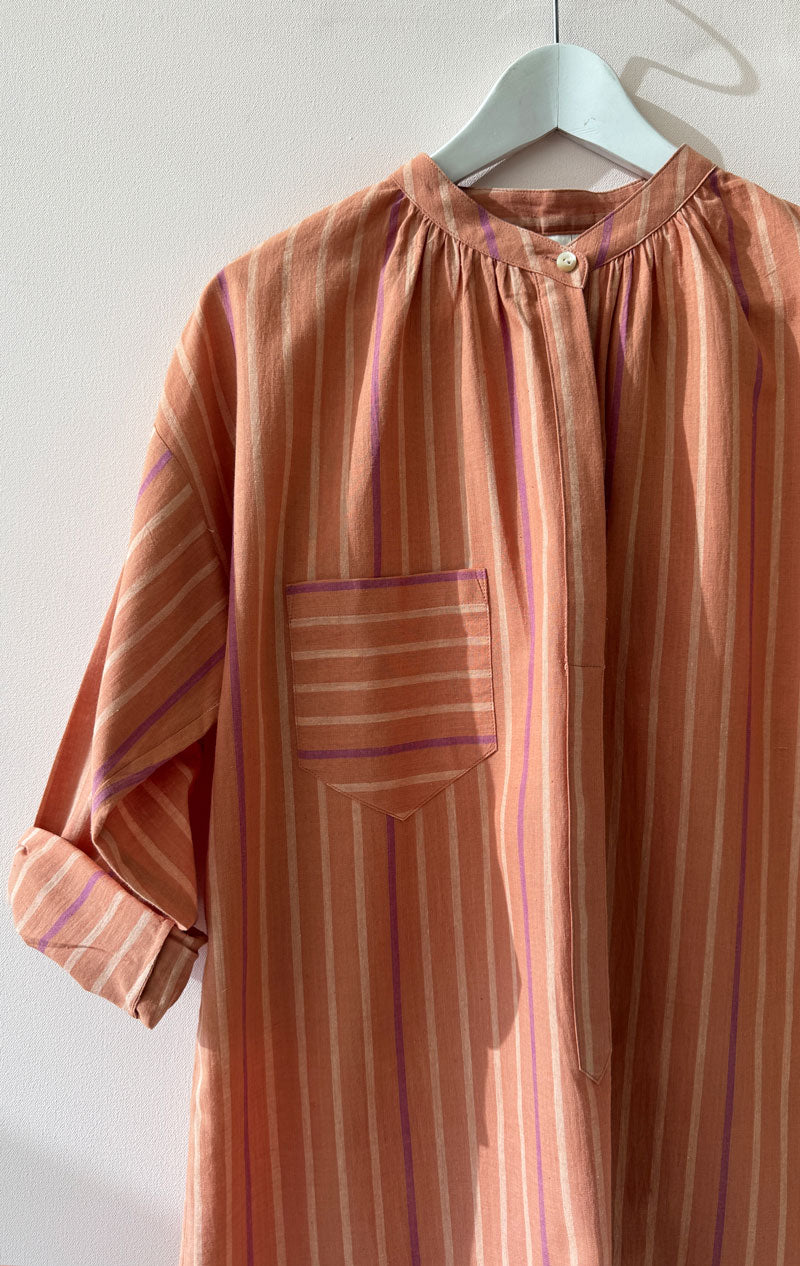 terracotta striped long sleeve button tunic