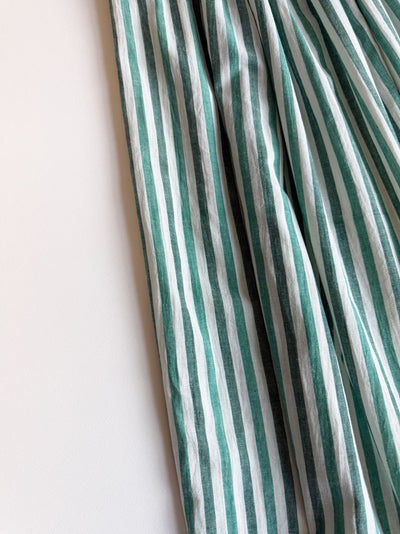 Shoulder tie dress in white and green stripe