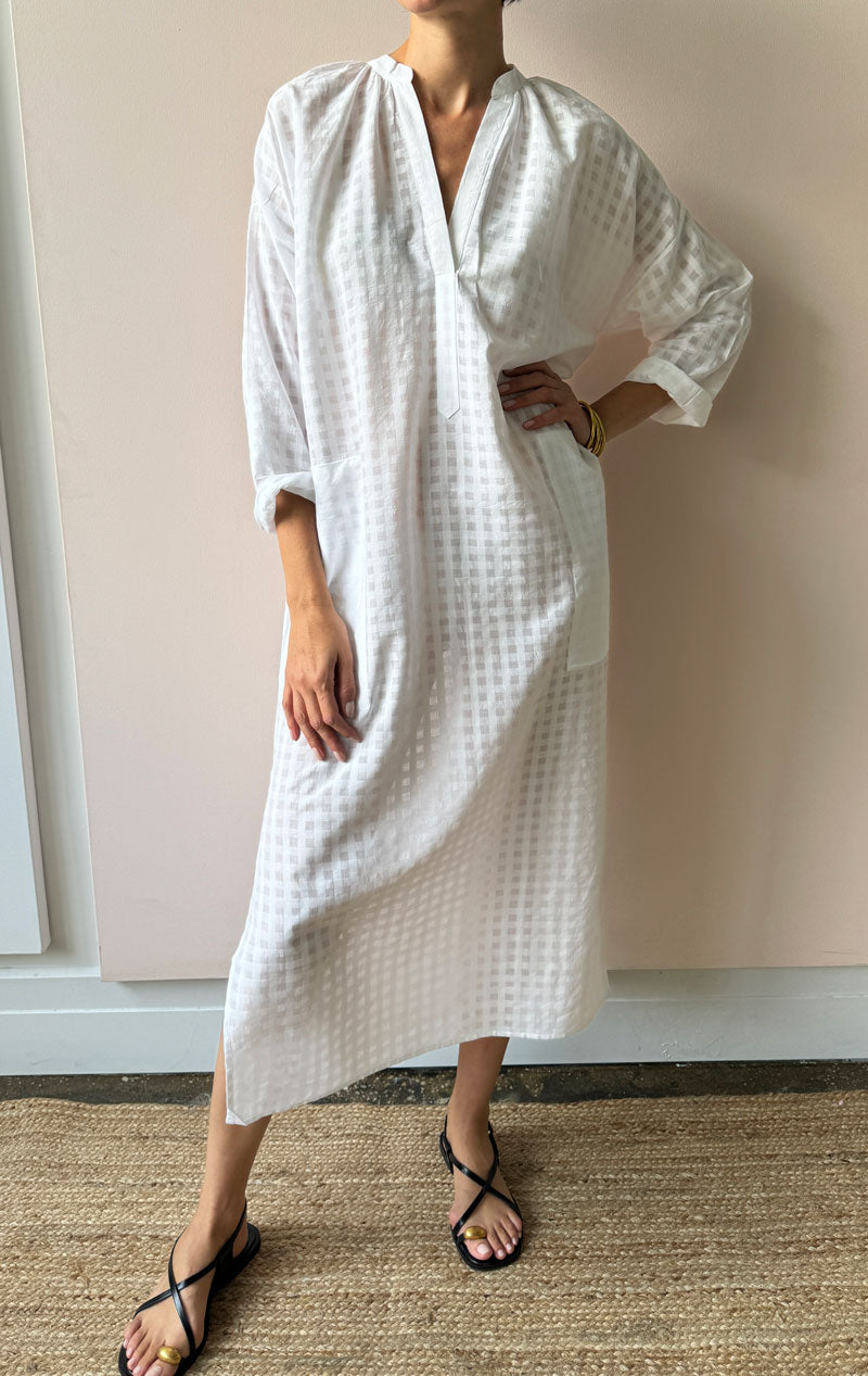 White Grid long caftan