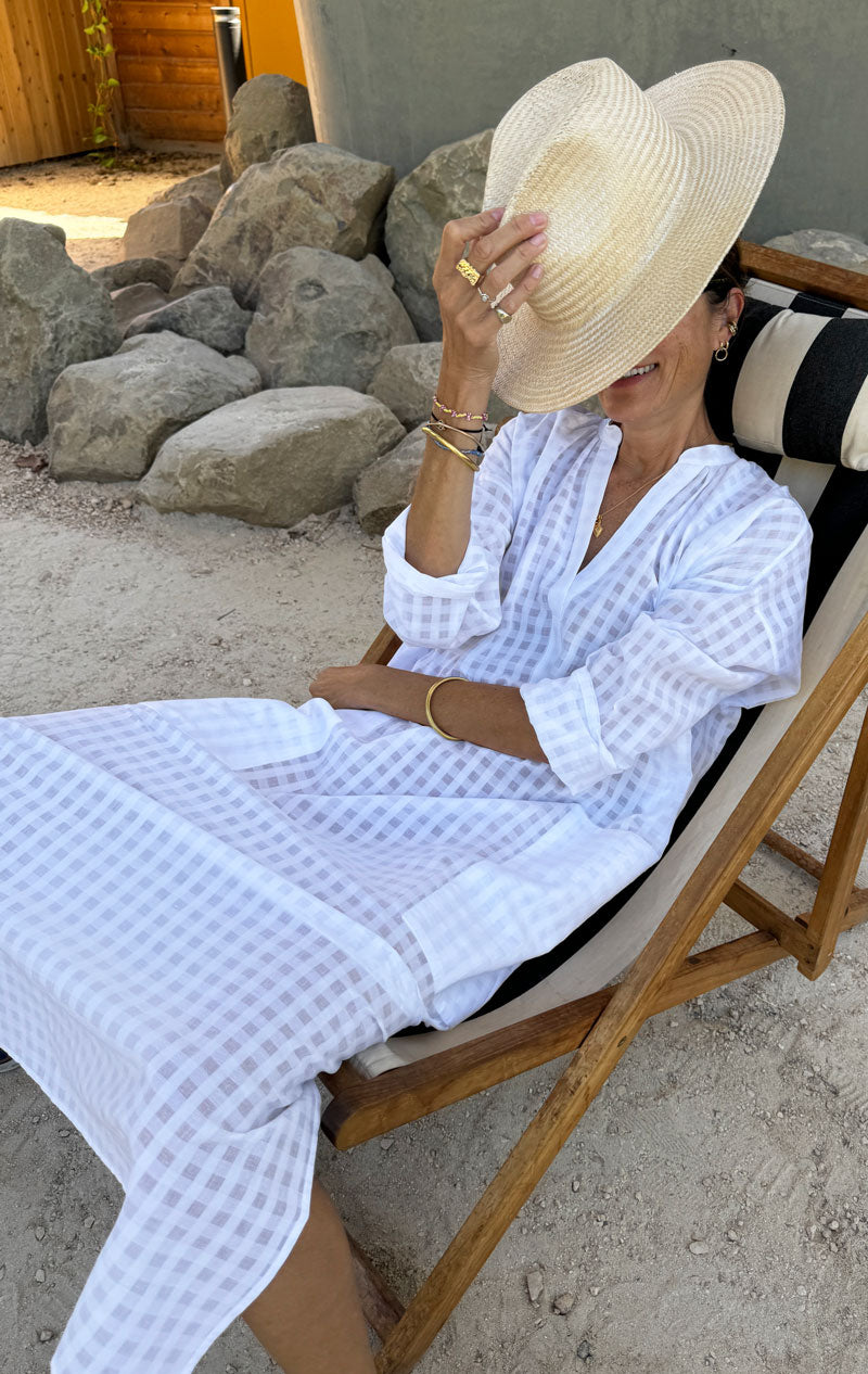 White Grid long caftan