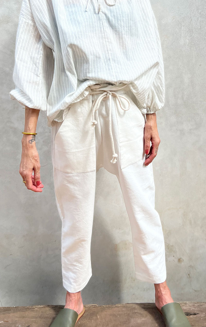 White Khadi Paperbag pant