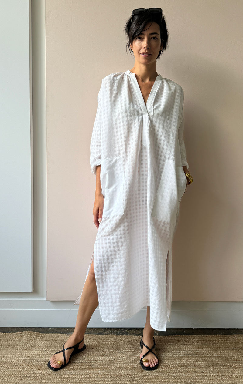 White Grid long caftan