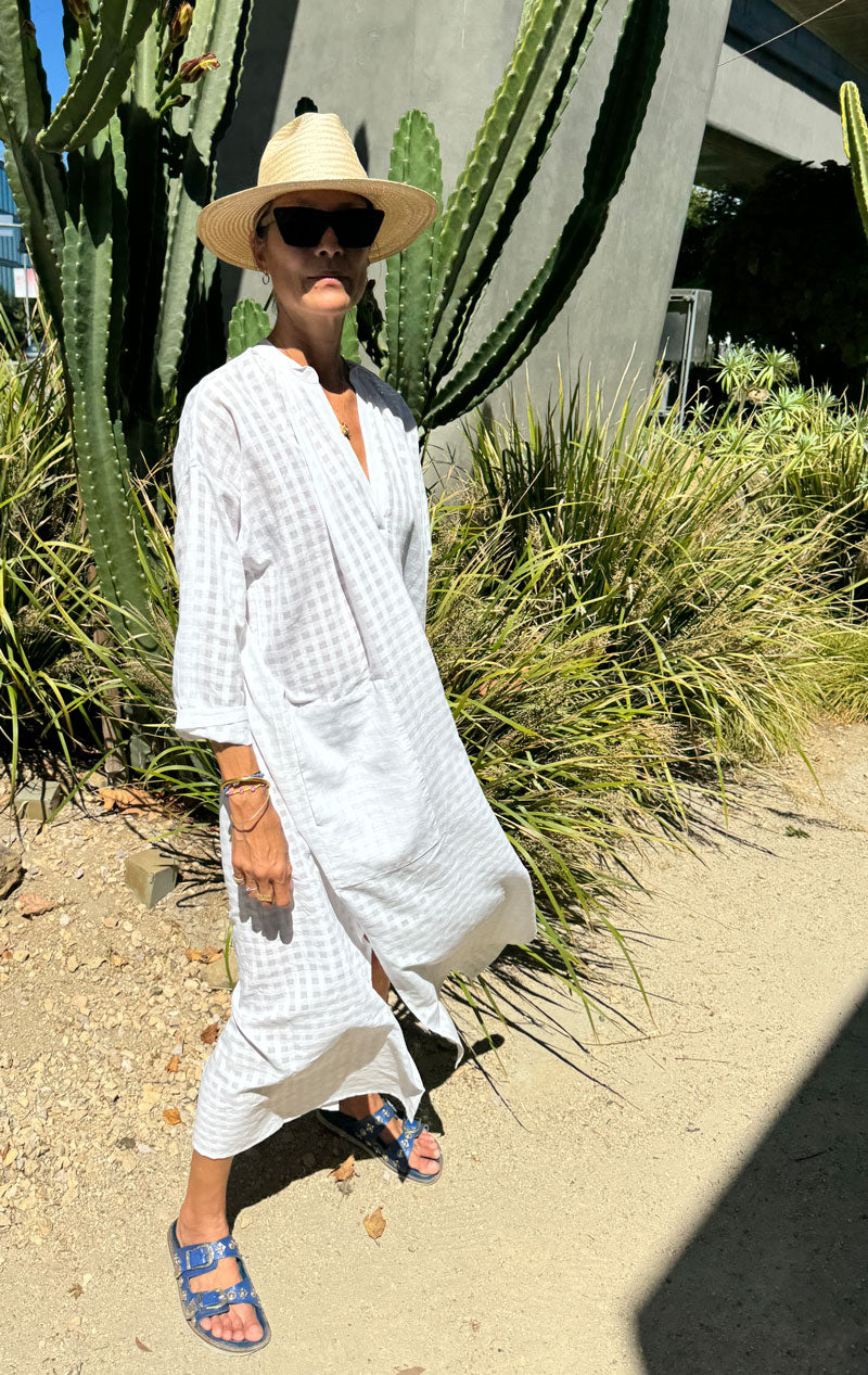 White Grid long caftan