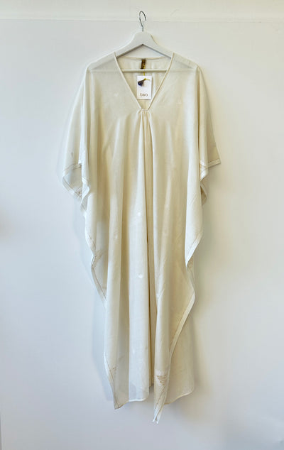White khadi caftan with woven embroidery