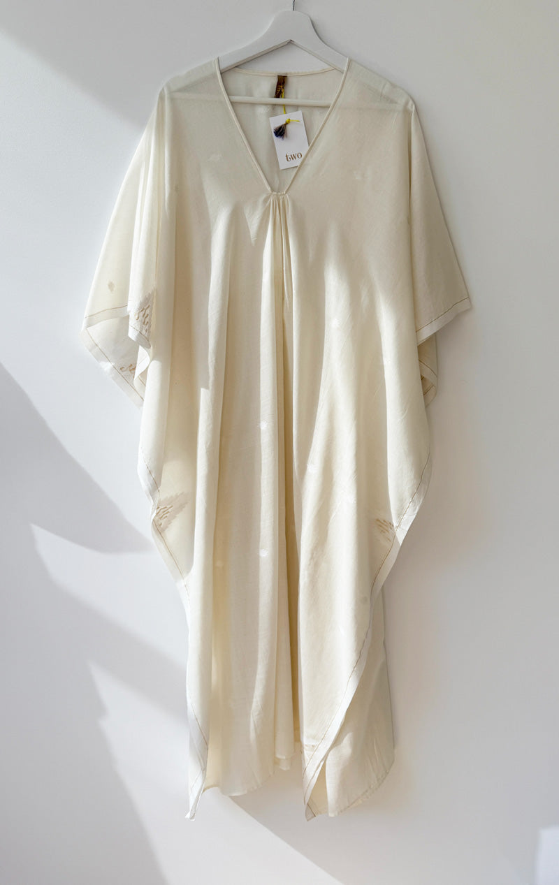 White khadi caftan with woven embroidery
