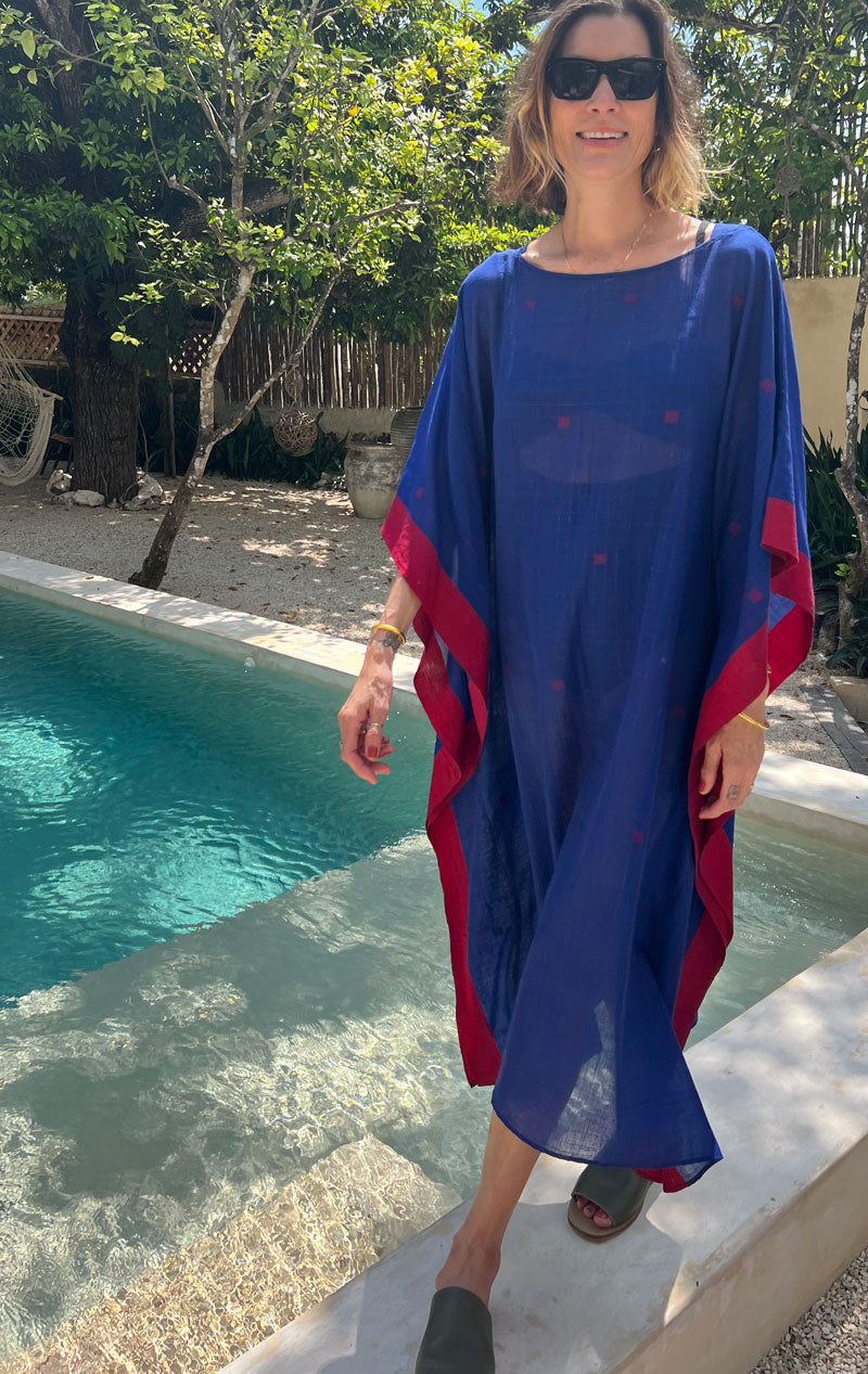 Blue caftan boatneck caftan