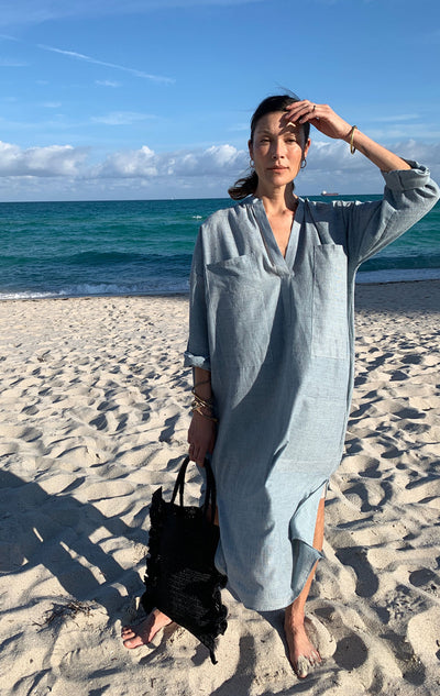 Micro stripe khadi pocket caftan
