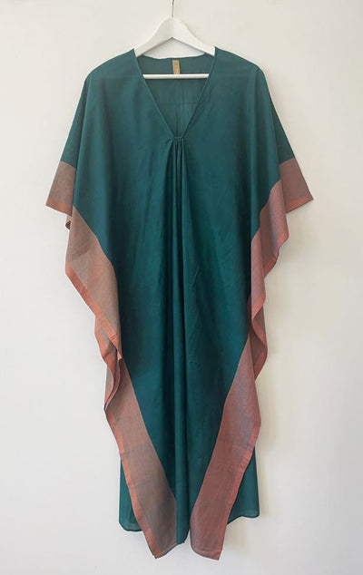 Teal one of a kind caftan with blush