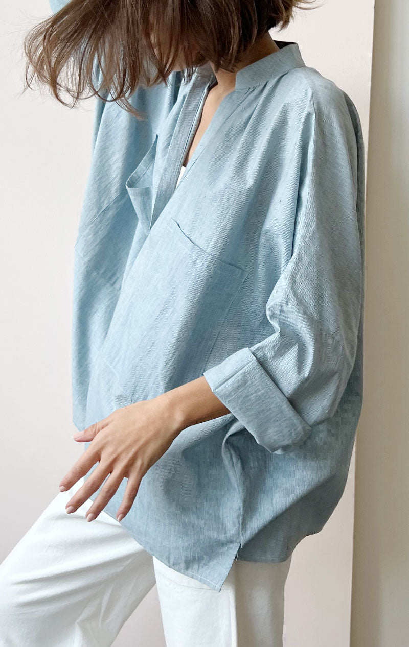 Indigo Micro Stripe Long Sleeve Shirt