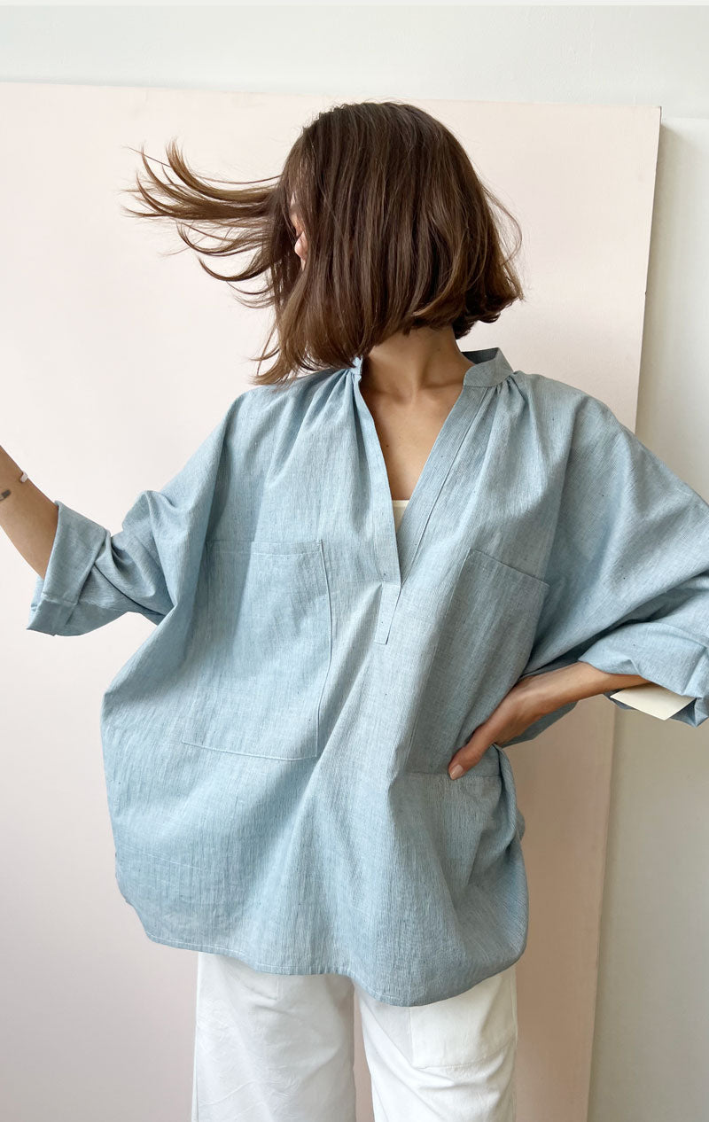 Indigo Micro Stripe Long Sleeve Shirt